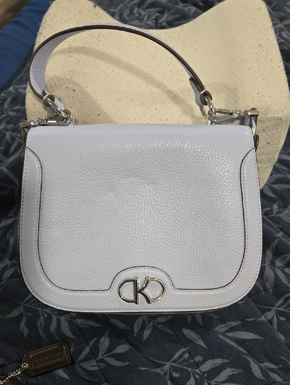 kate spade Pebbled Leather Shoulder Bag in Light Lavender and Brown Trim